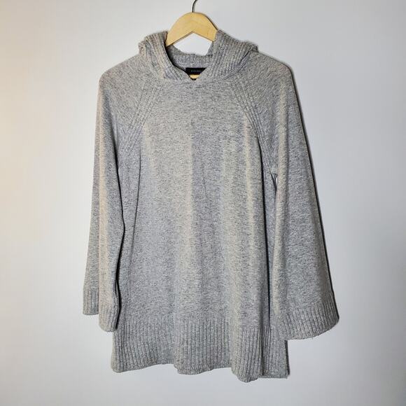 Ann Taylor Lt grey Wool blend hooded sweater with ribbed slouchy fit Large - Picture 1 of 8